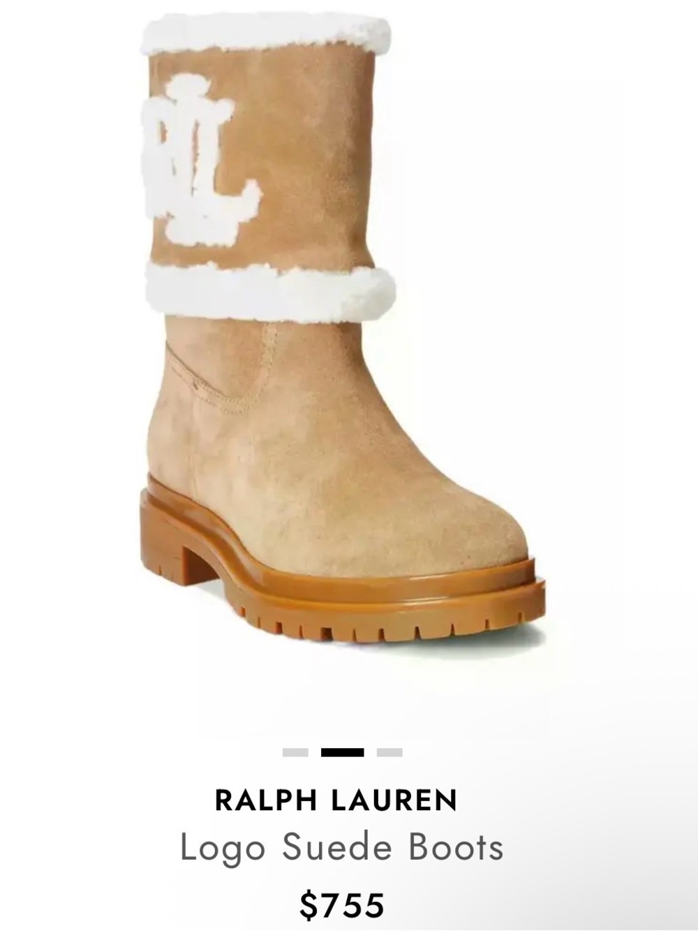 Ralph Lauren Tan Suede Logo Shearling-Trim Boots Size 10 - Picture 3 of 16